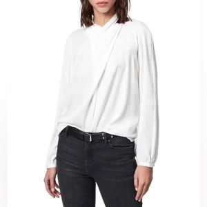 Allsaints - Zola Satin Top (Size Small, Ivory White)